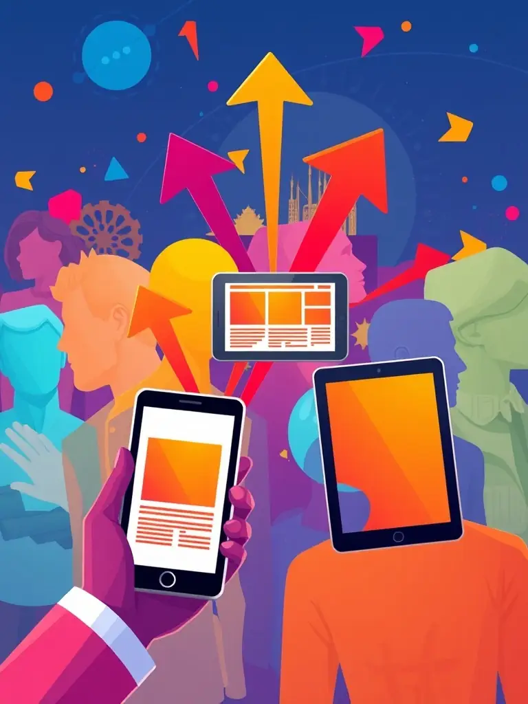 A visually appealing graphic illustrating the concept of PPC advertising, showing targeted ads reaching specific demographics on various devices.