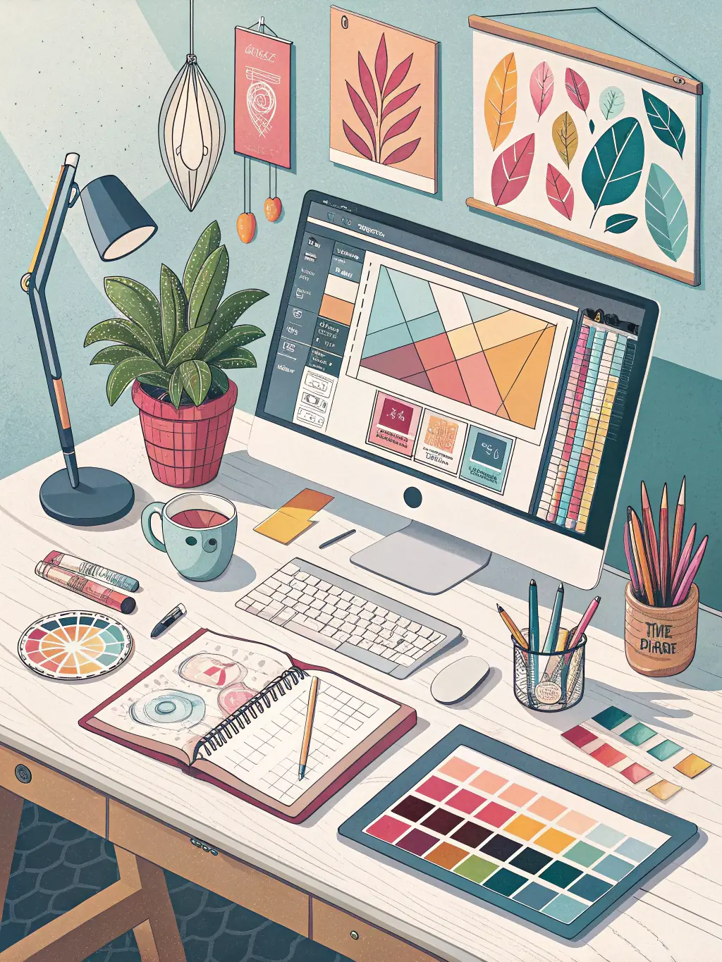 A creative visual showcasing the elements of branding, such as logo design, color palettes, and typography, coming together to form a cohesive brand identity.